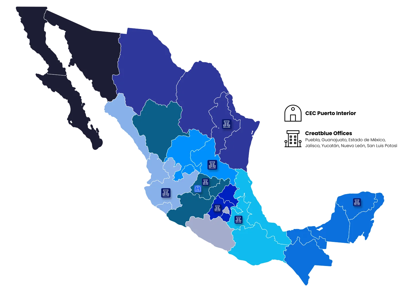 Mapa de presencia de Creatblue en México